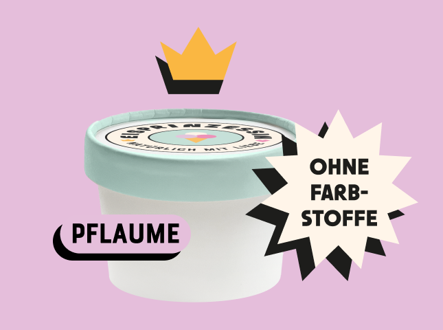 Von twotype designtes Packaging einer Eisverpackung Sorte Pflaume für die Eisdiele Eisprinzessin Hamburg