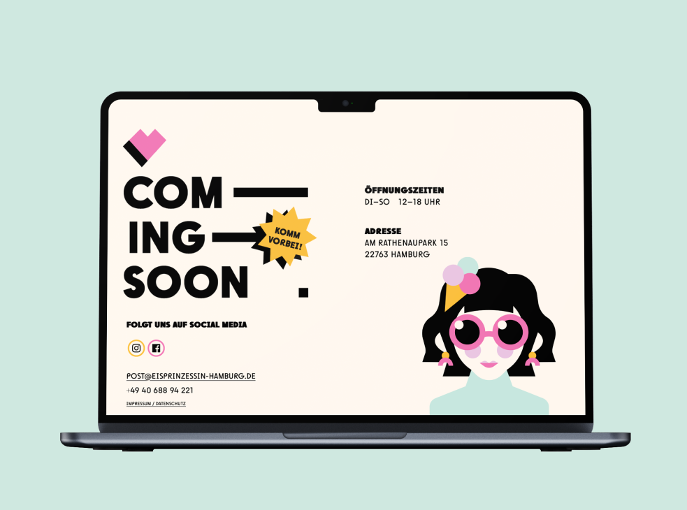 Von twotype entworfenes Webdesign der Eisdiele Eisprinzessin Hamburg auf dem Laptop
