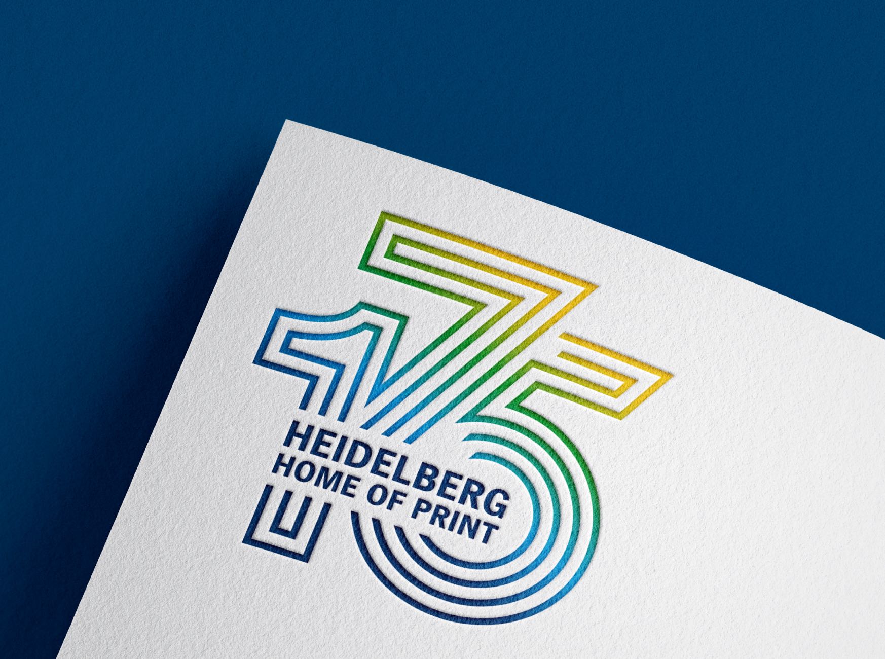 Von twotype designtes Jubiläumslogo der Heidelberger Druckmaschinen AG mit dem Text "175 – Heidelberg – Home of Print"