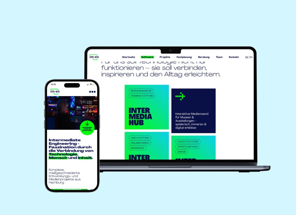 Desktop- und Mobile-Ansicht der von twotype designten Website des Hamburger Ingenieurbüros Intermediate Engineering