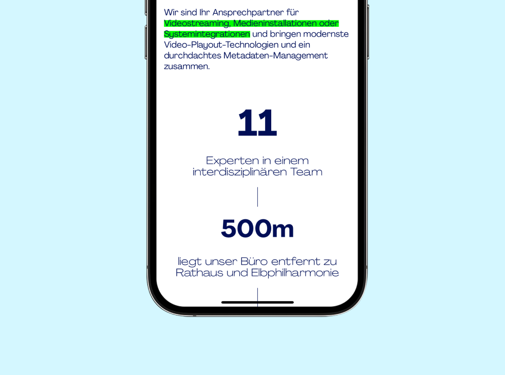 Detailansicht der Website des Hamburger Ingenieurbüros Intermediate Engineering auf dem Smartphone