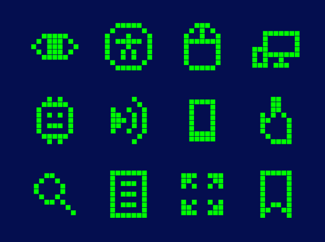 Von twotype gestaltete Pixelsymbole