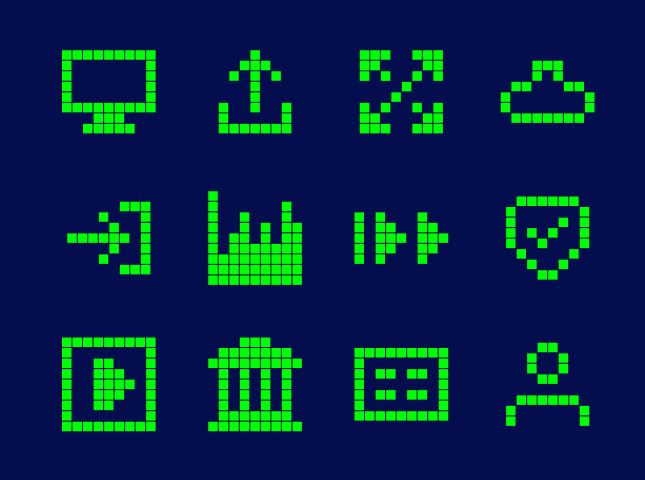 Von twotype gestaltete Pixelsymbole