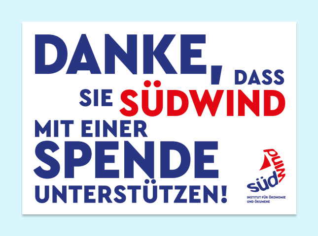 Von twotype designte Dankeskarte für das Südwind-Institut Bonn
