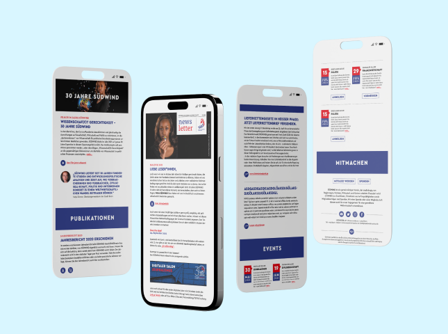 Mobile Ansicht der Südwind-Institut Website auf dem Smartphone