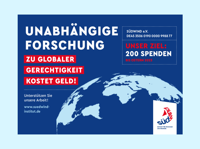 Von twotype gestalteter Spendenaufruf des Südwind-Instituts Bonn