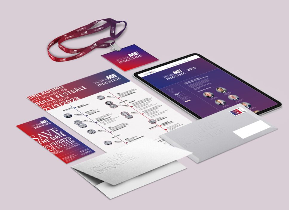 Von twotype gestaltete Event-Materialien für den Tag der M+E-Industrie 2023