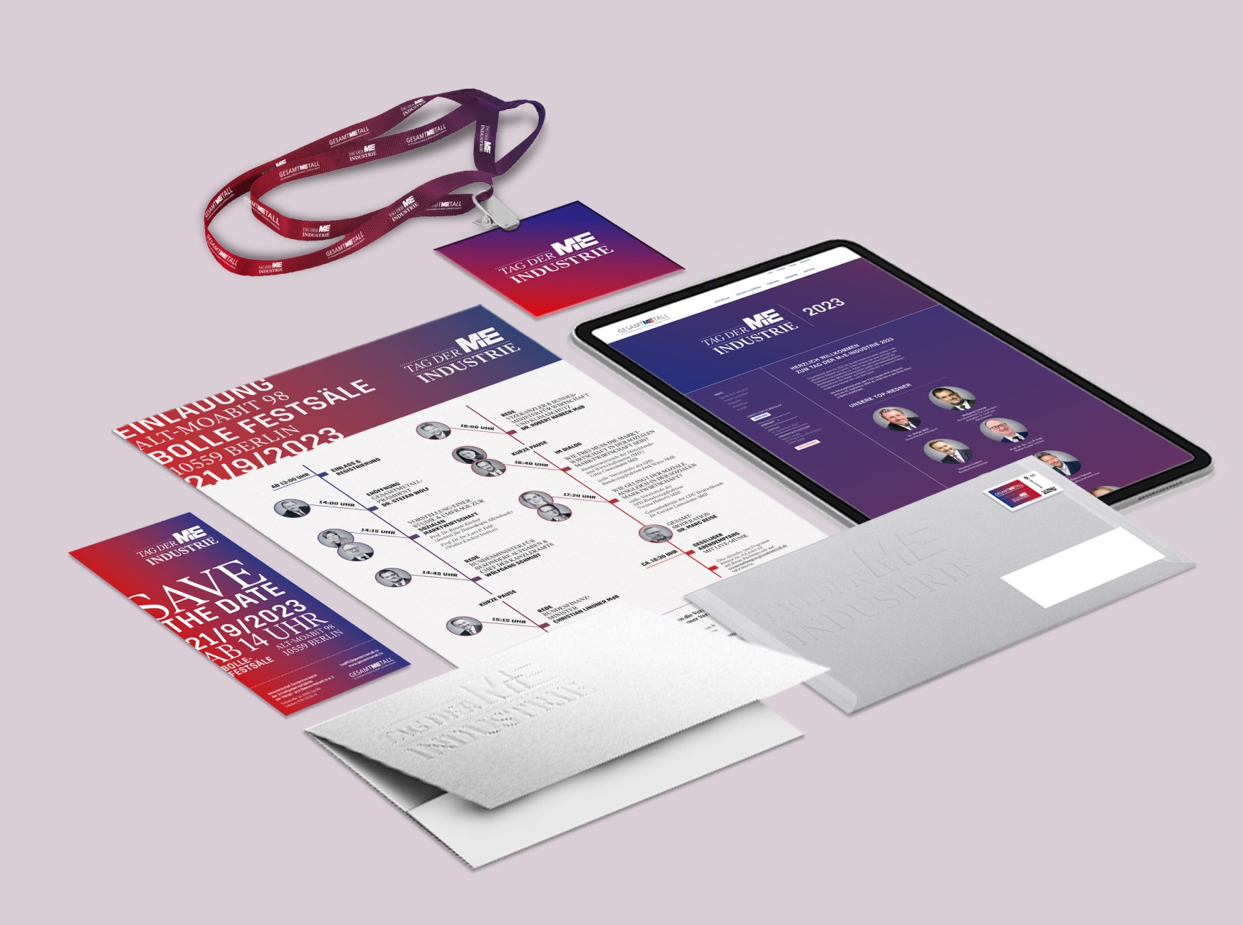Von twotype gestaltete Event-Materialien für den Tag der M+E-Industrie 2023