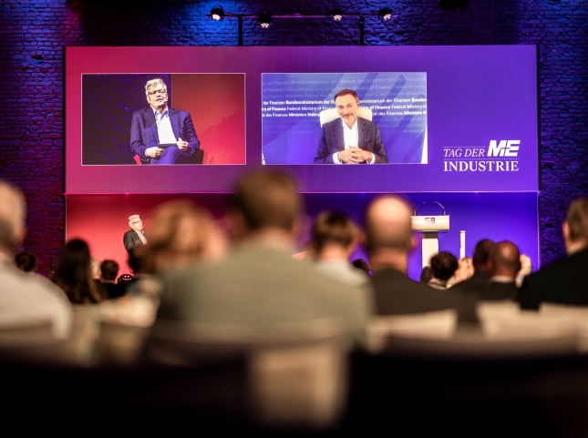 Videoschalte beim Tag der M+E-Industrie 2023 mit dem damaligen Bundesfinanzminister Christian Lindner