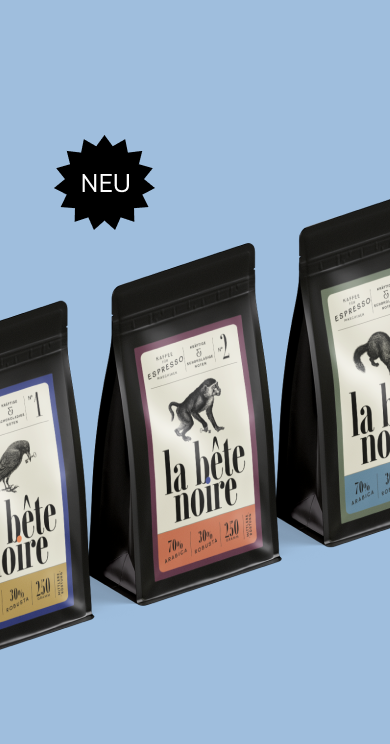 Drei Kaffeepackungen der Hamburger Kaffeerösterei la bête noire