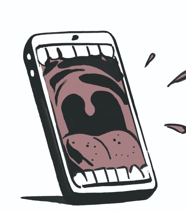 Von twotype entworfene Illustration eines Smartphones mit schreiendem Display