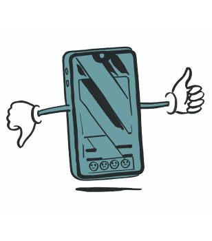 Von twotype entworfene Illustration eines Smartphones mit gehobenem und gesenktem Daumen