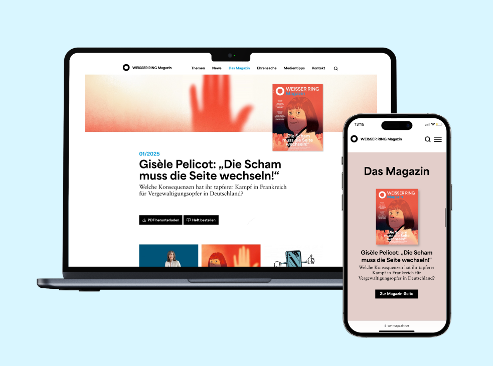 Von twotype designte Weisser Ring Magazin Website auf Laptop und Smartphone