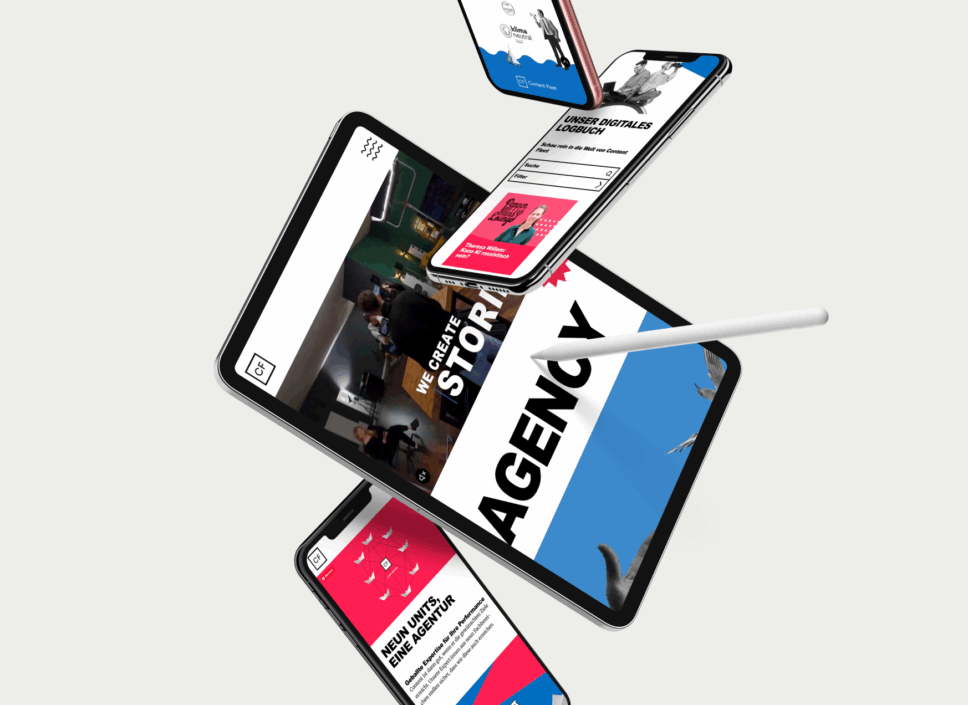 Die von twotype gestaltete Website von Content Fleet auf verschiedenen Formaten