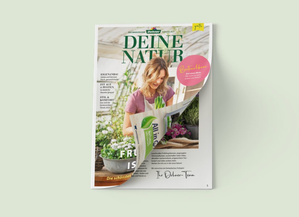 Cover des von twotype gestalteten Deine Natur Kundenmagazins von Dehner aus dem Frühling 2023