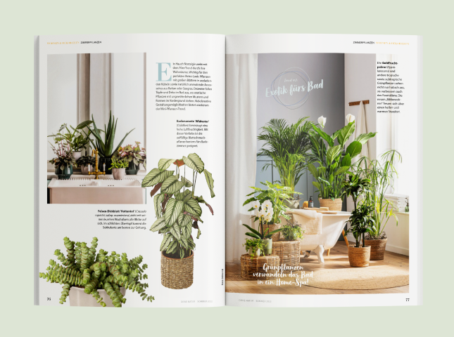 Doppelseite aus dem Artikel "Zeit für Exotik" im Deine Natur Magazin von Dehner