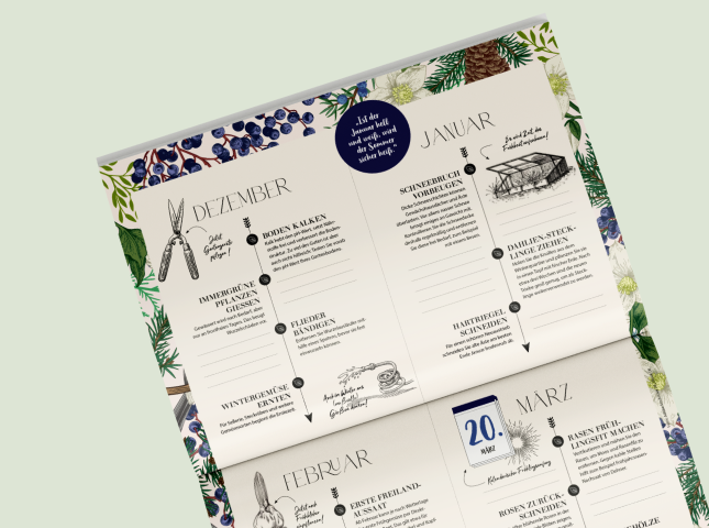Von twotype design gestaltete Garten-Checkliste im Deine Natur Magazin von Dehner aus dem Frühling 2023