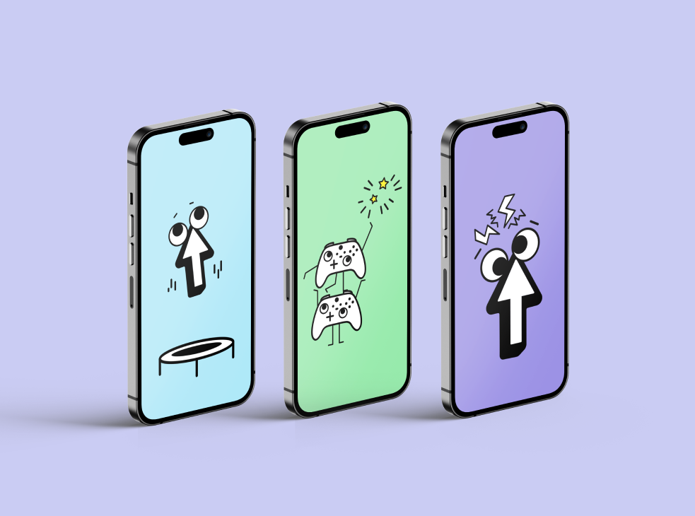 Von twotype design gestaltete Illustrationen auf drei Smartphones