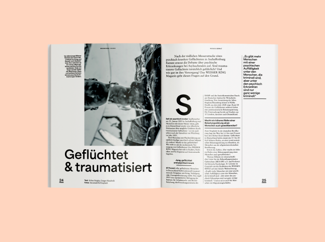 Artikel "Geflüchtet & traumatisiert" aus dem WEISSER RING Magazin 02/2025