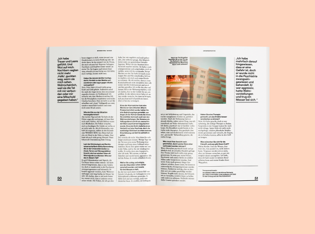 Eine Doppelseite aus dem WEISSER RING Magazin