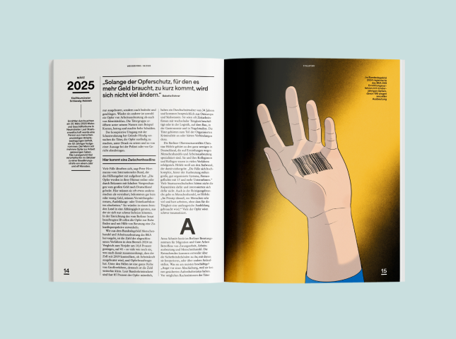 Eine Doppelseite von WEISSER RING Magazin 04/2025