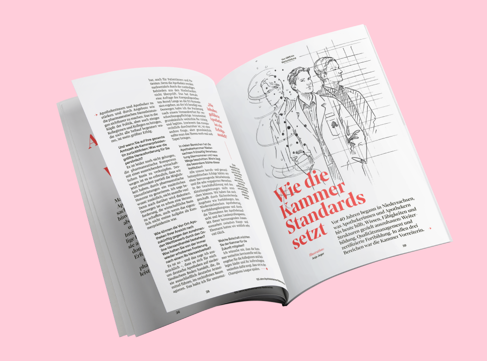 Eine Doppelseite mit Illustration und Sonderfarben