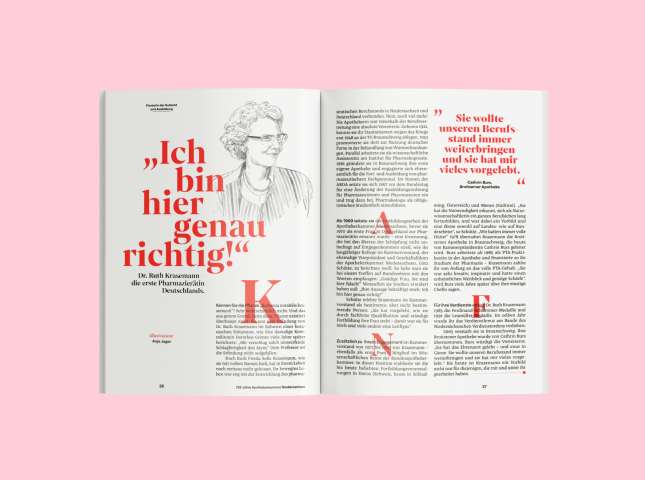 Eine Doppelseite aus dem Magazin für das Apothekerkammer Niedersachsen Jubiläum