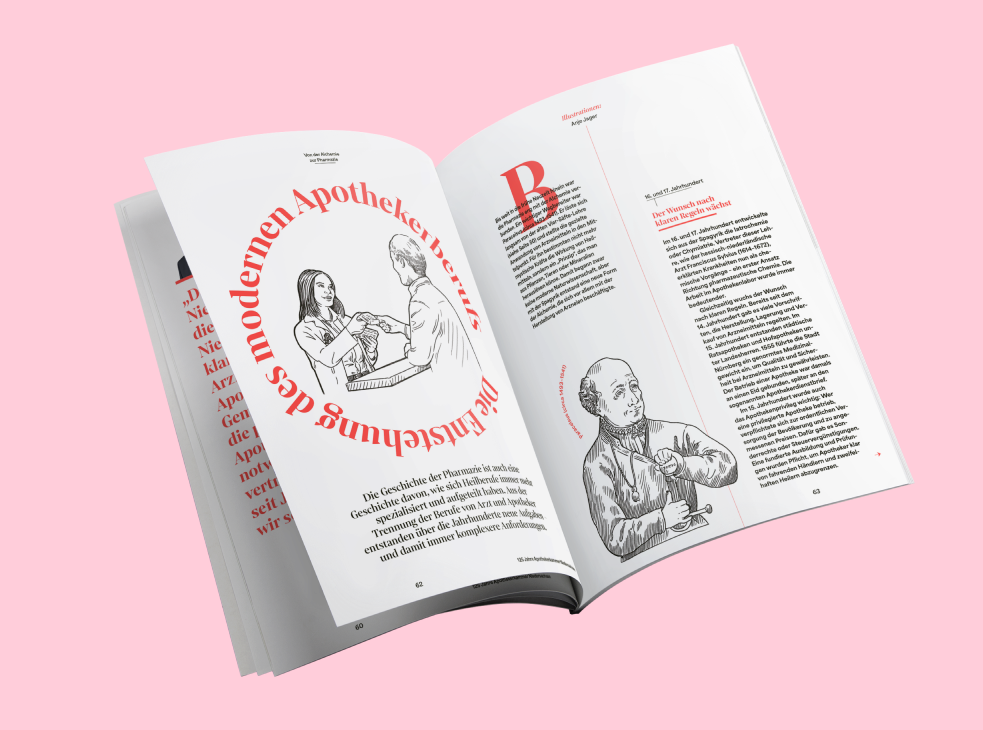 Eine Doppelseite mit Illustration und Sonderfarben