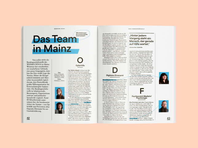 Eine Doppelseite aus dem WEISSER RING Magazin 02/2026