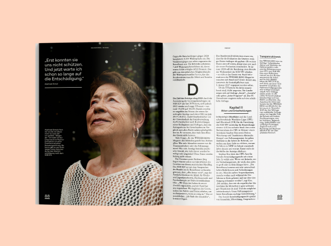 Eine Doppelseite aus dem WEISSER RING Magazin 02/2026