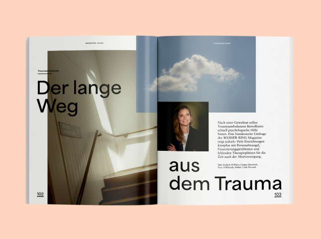Eine Doppelseite aus dem WEISSER RING Magazin 02/2026